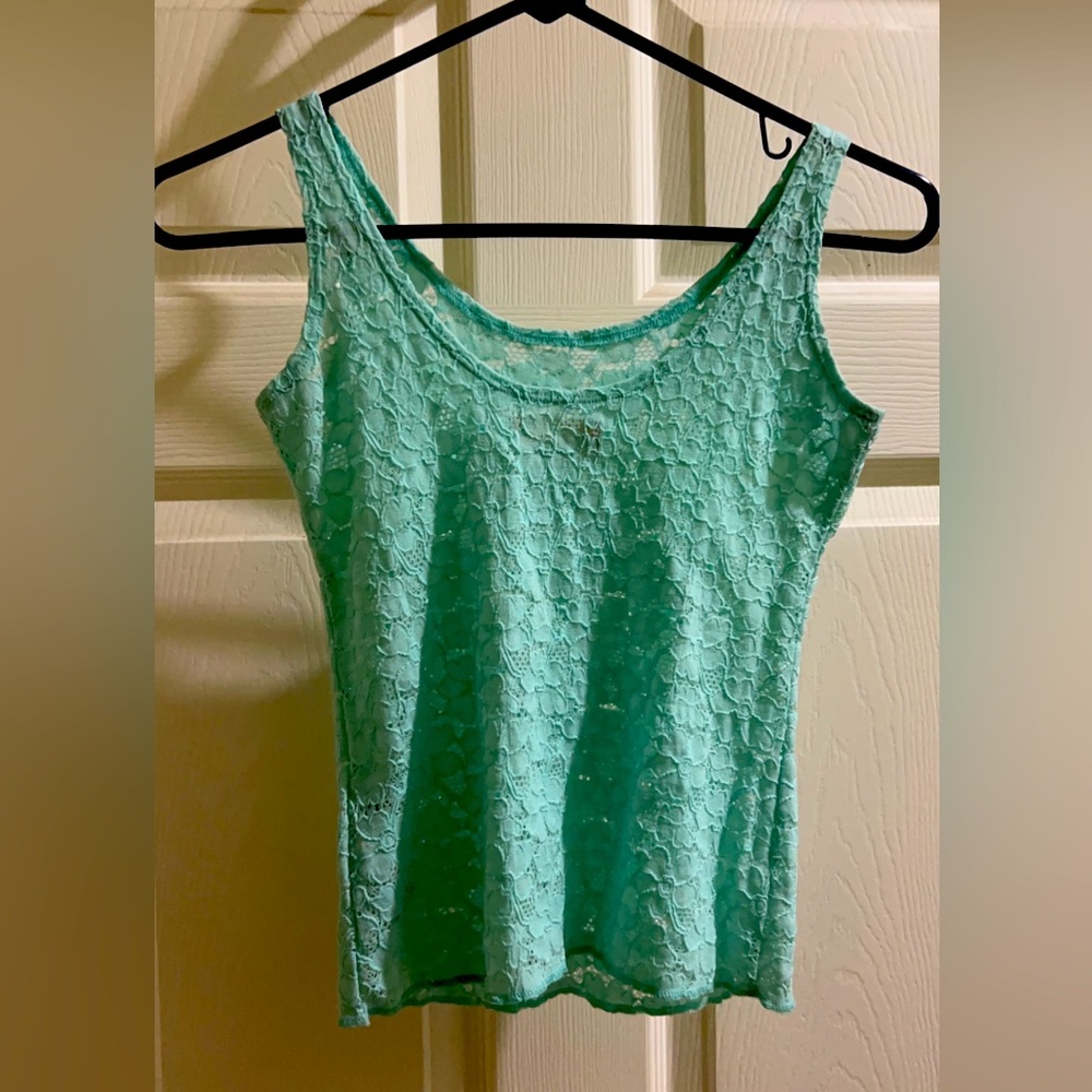 Hollister Mint green lace tank top (small) - Picture 2 of 3